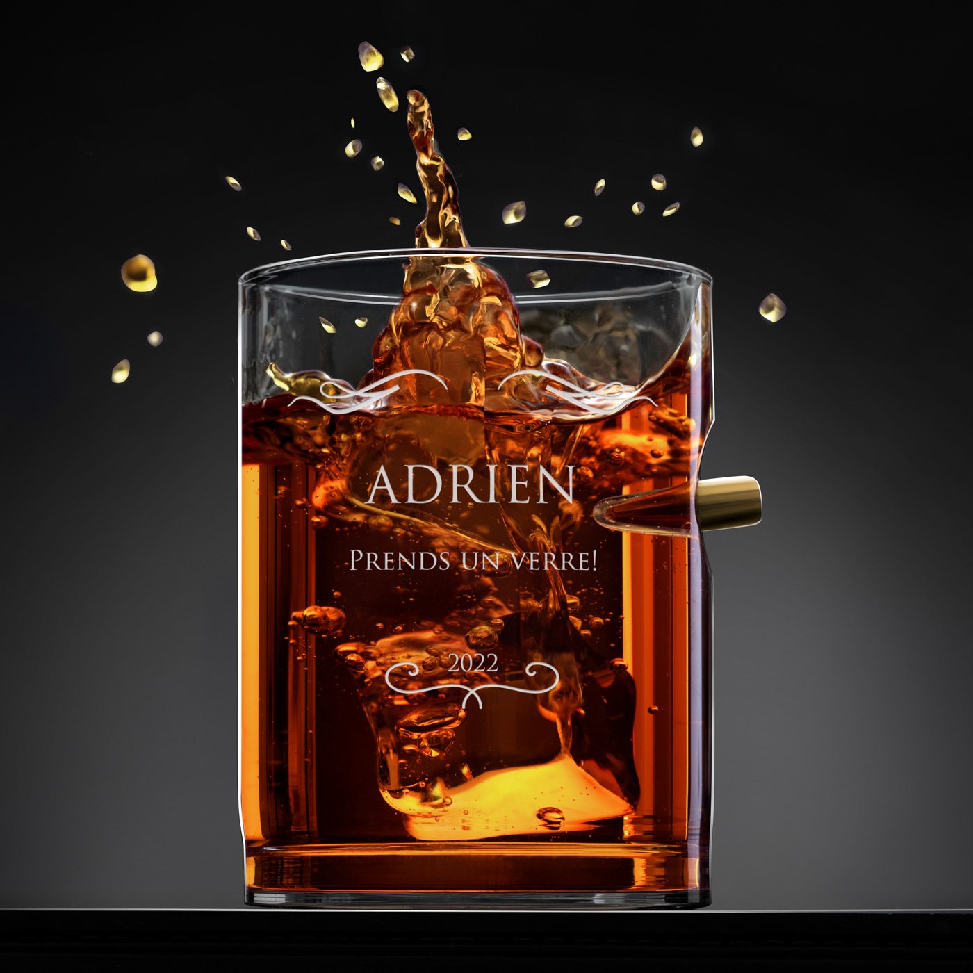 Set de decantador de whisky en forma de rifle Murrano con 4 vasos y grabado