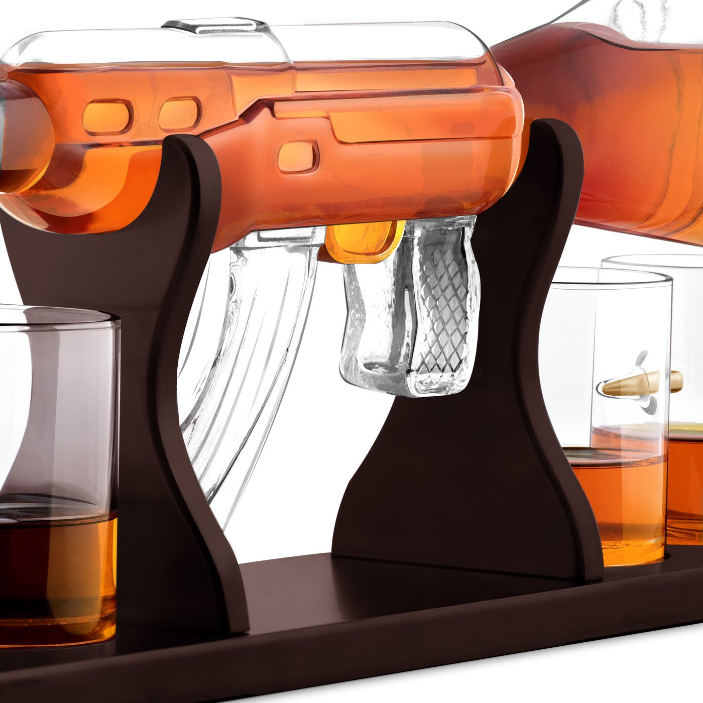 Set de decantador de whisky en forma de rifle Murrano con 4 vasos y grabado