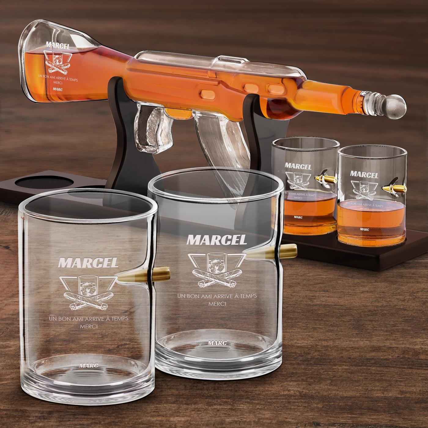 Set de decantador en forma de pistola Murrano con 4 vasos