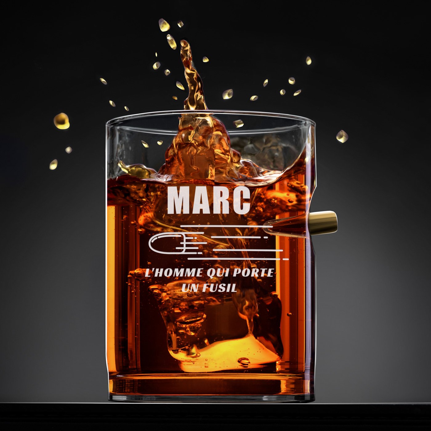 Set de vasos de whisky Murrano con decantador en forma de pistola y 4 vasos personalizados