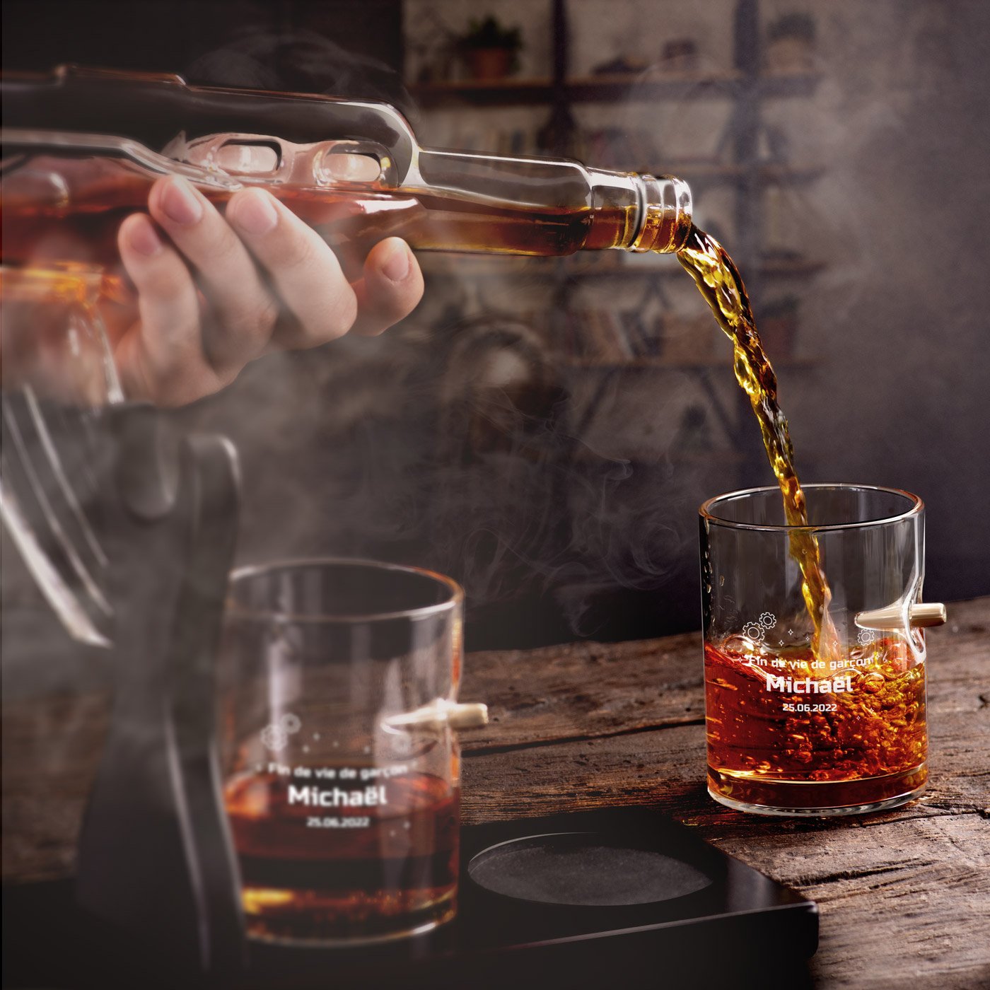 Conjunto de vasos de whisky Murrano con grabado personalizado para despedida de soltero