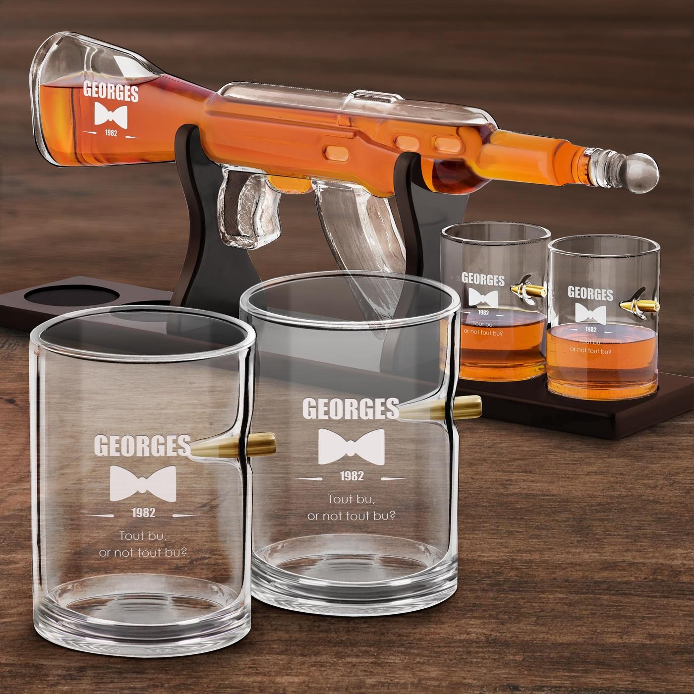 Set de decantador de whisky Murrano con forma de arma y 4 vasos
