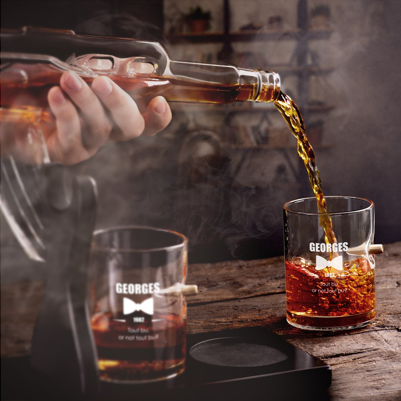 Ensemble de décanteur à whisky Murrano en forme de fusil avec 4 verres