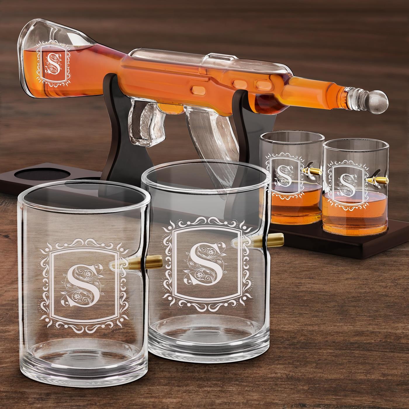 Set de decantador de whisky Murrano con 4 vasos