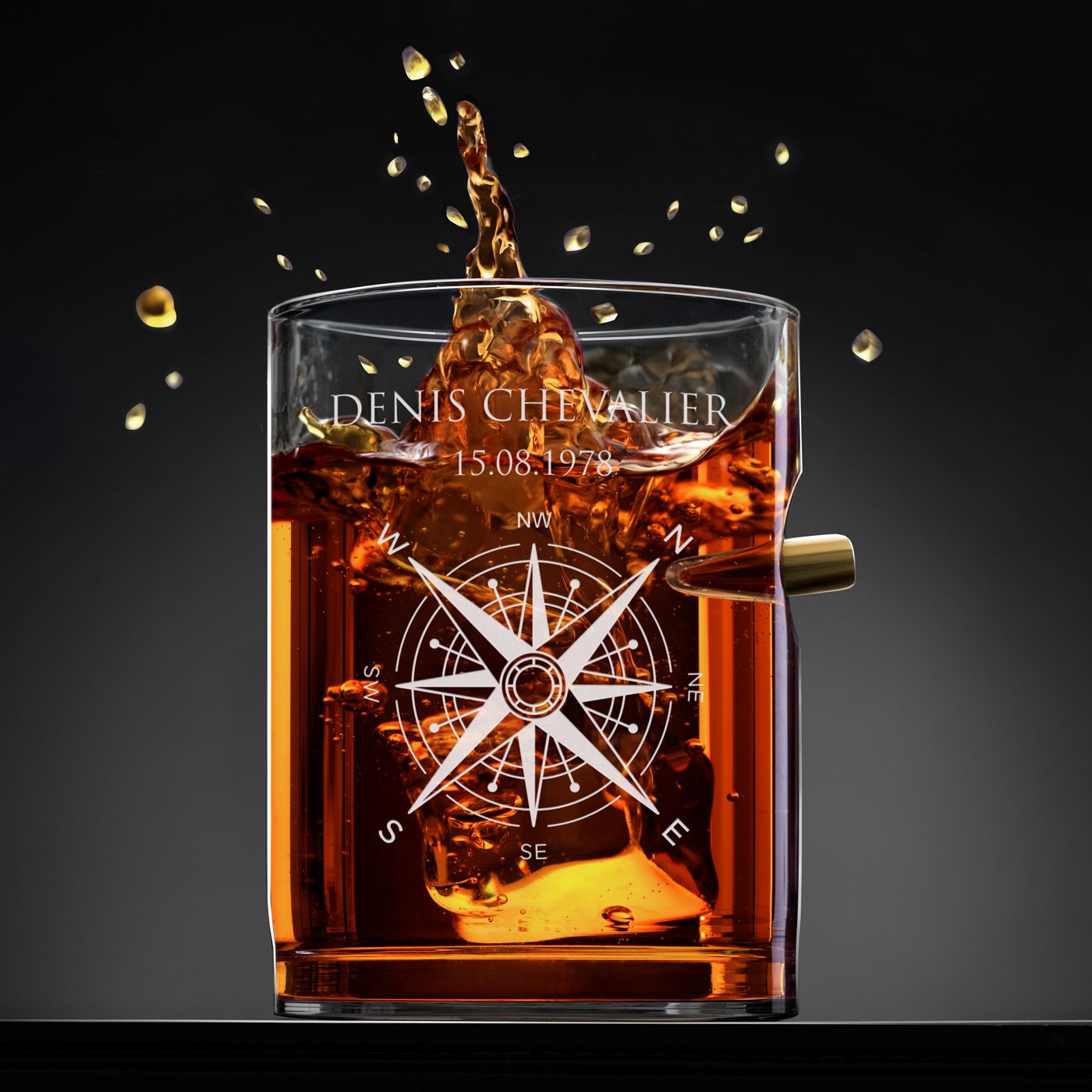 Set de decantador de whisky Murrano en forma de fusil con 4 vasos para viajeros