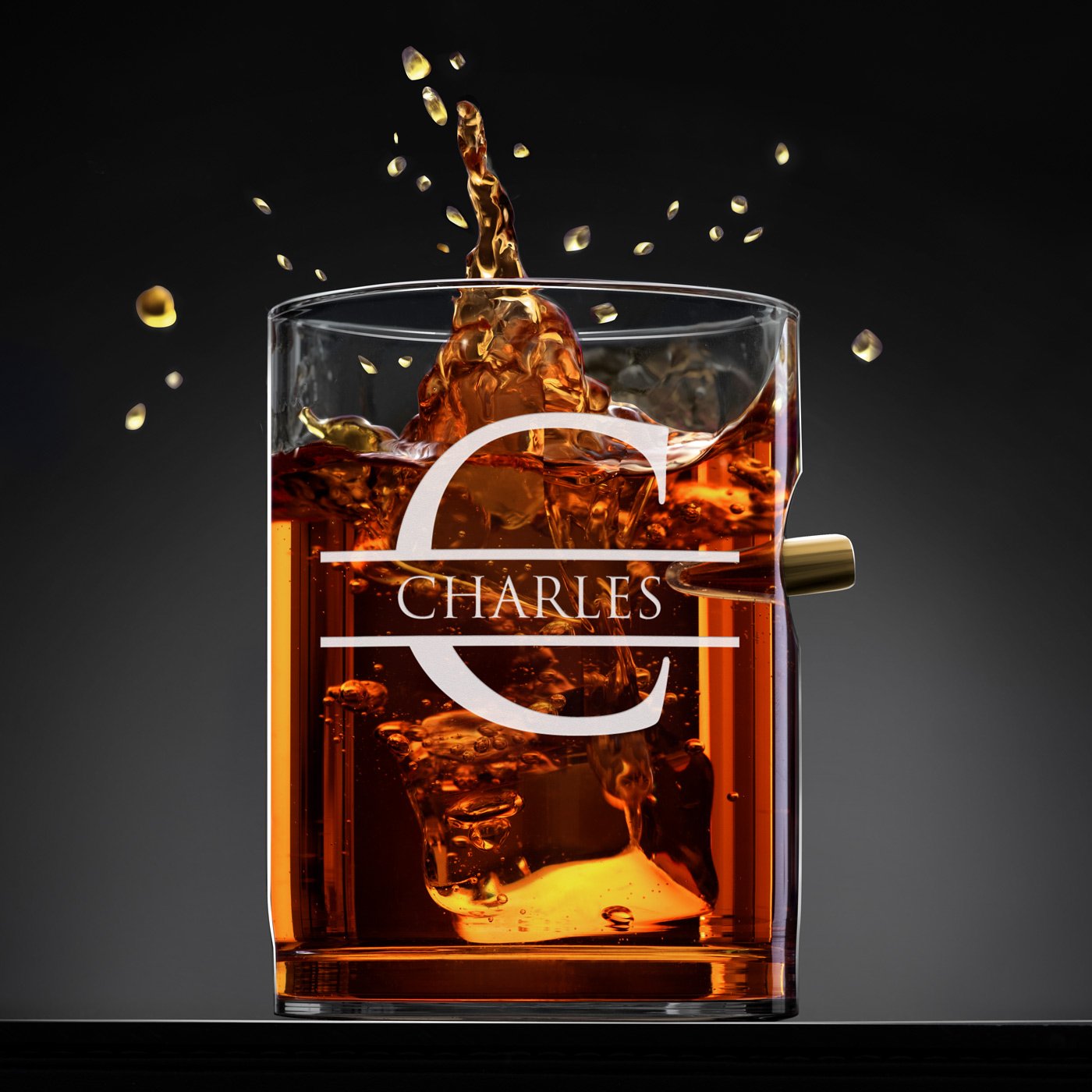 Set de jarra de whisky en forma de fusil y vasos con grabado personalizado de Murrano