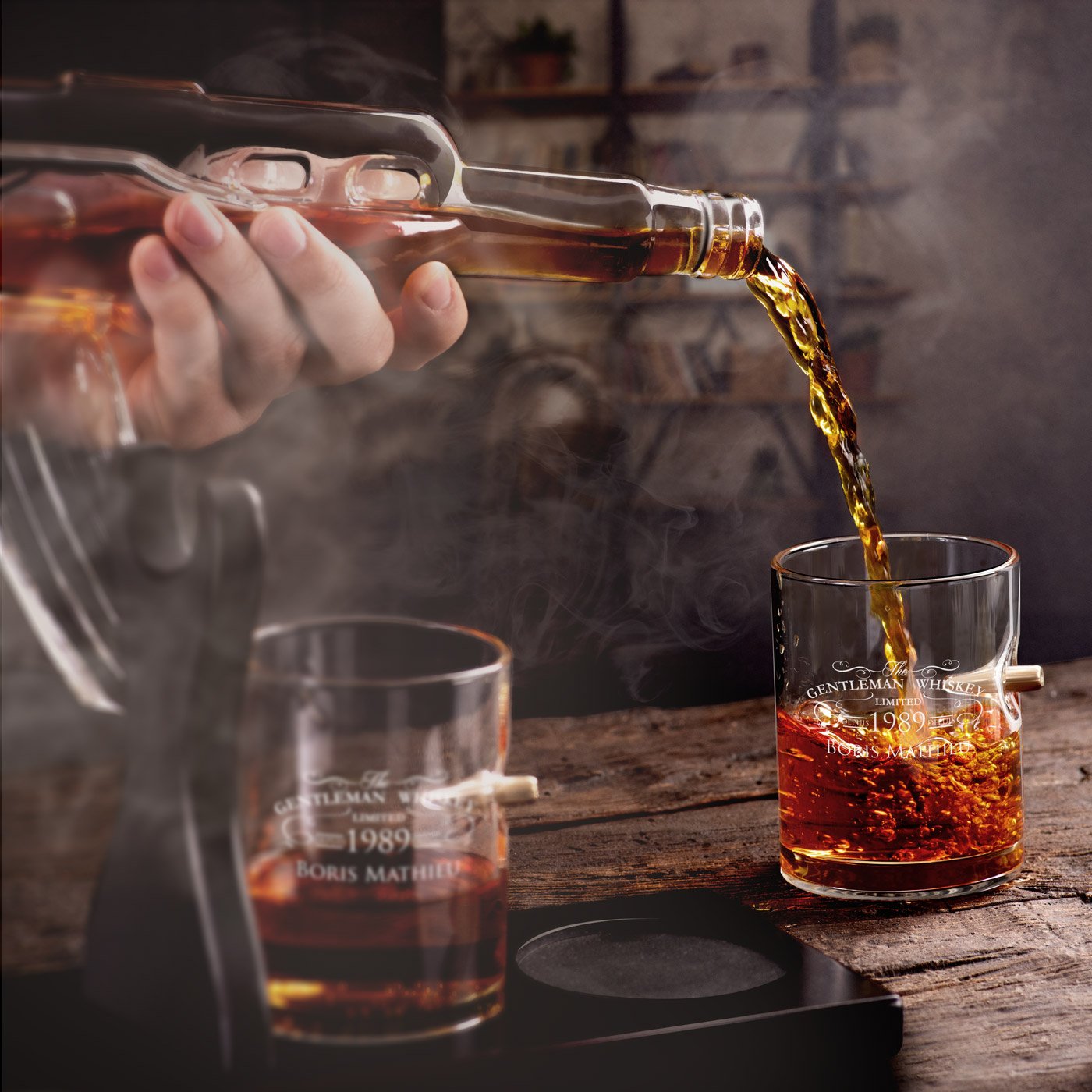 Set de decantador de whisky Murrano con diseño grabado al láser