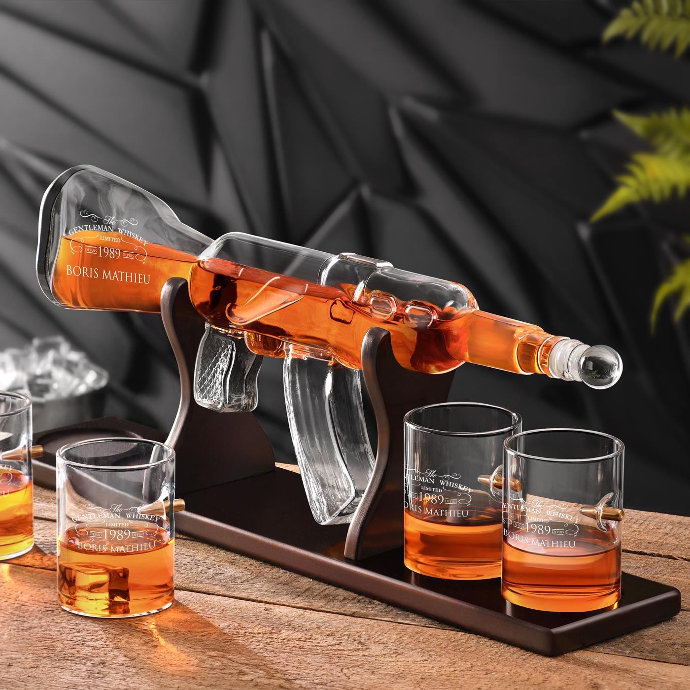 Set de decantador de whisky Murrano con diseño grabado al láser