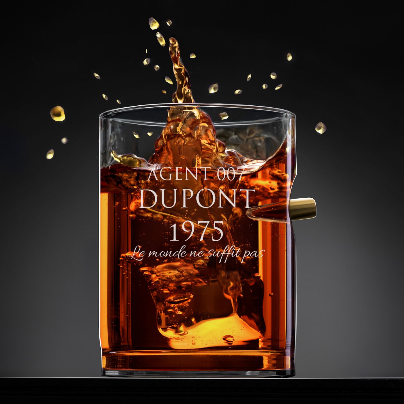 Set de botella de whisky Murrano con forma de pistola y 4 vasos