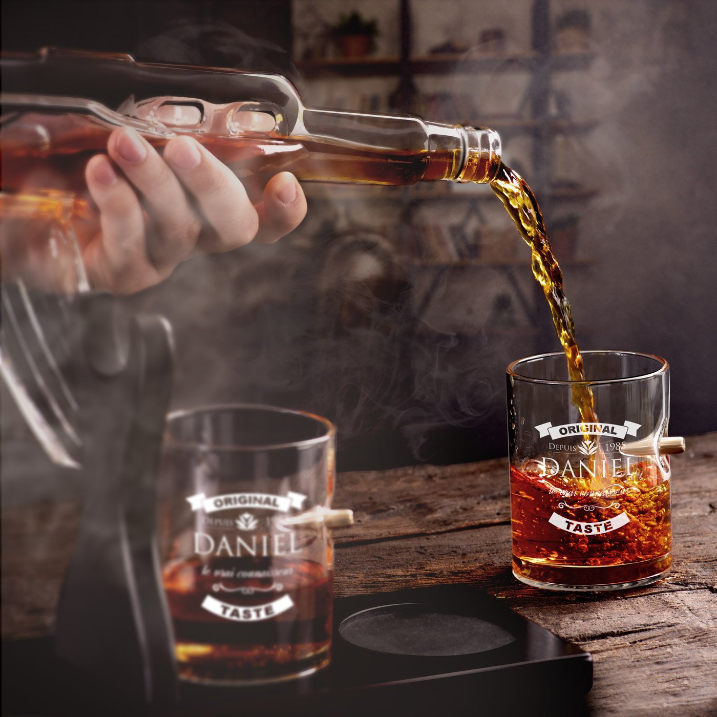 Set de decantador de whisky Murrano con grabado para conocedores