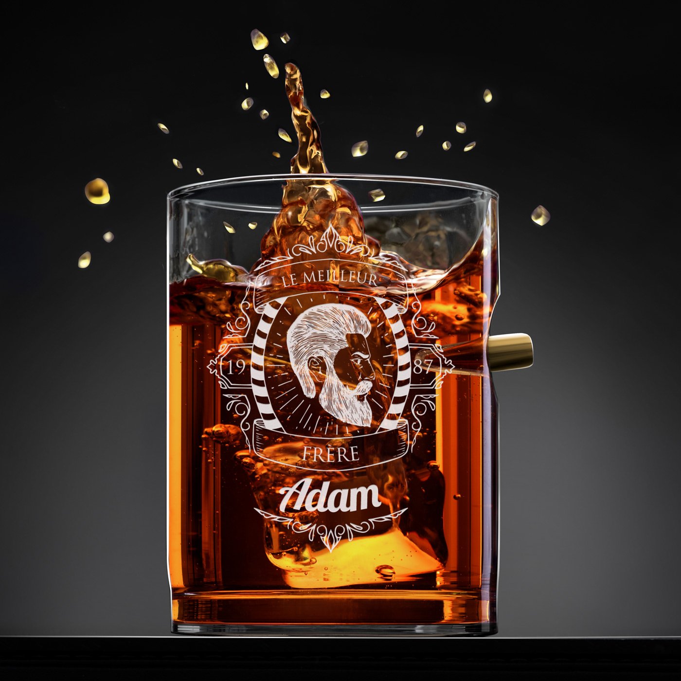 Set de decantador de whisky Murrano en forma de pistola con 4 vasos y grabado