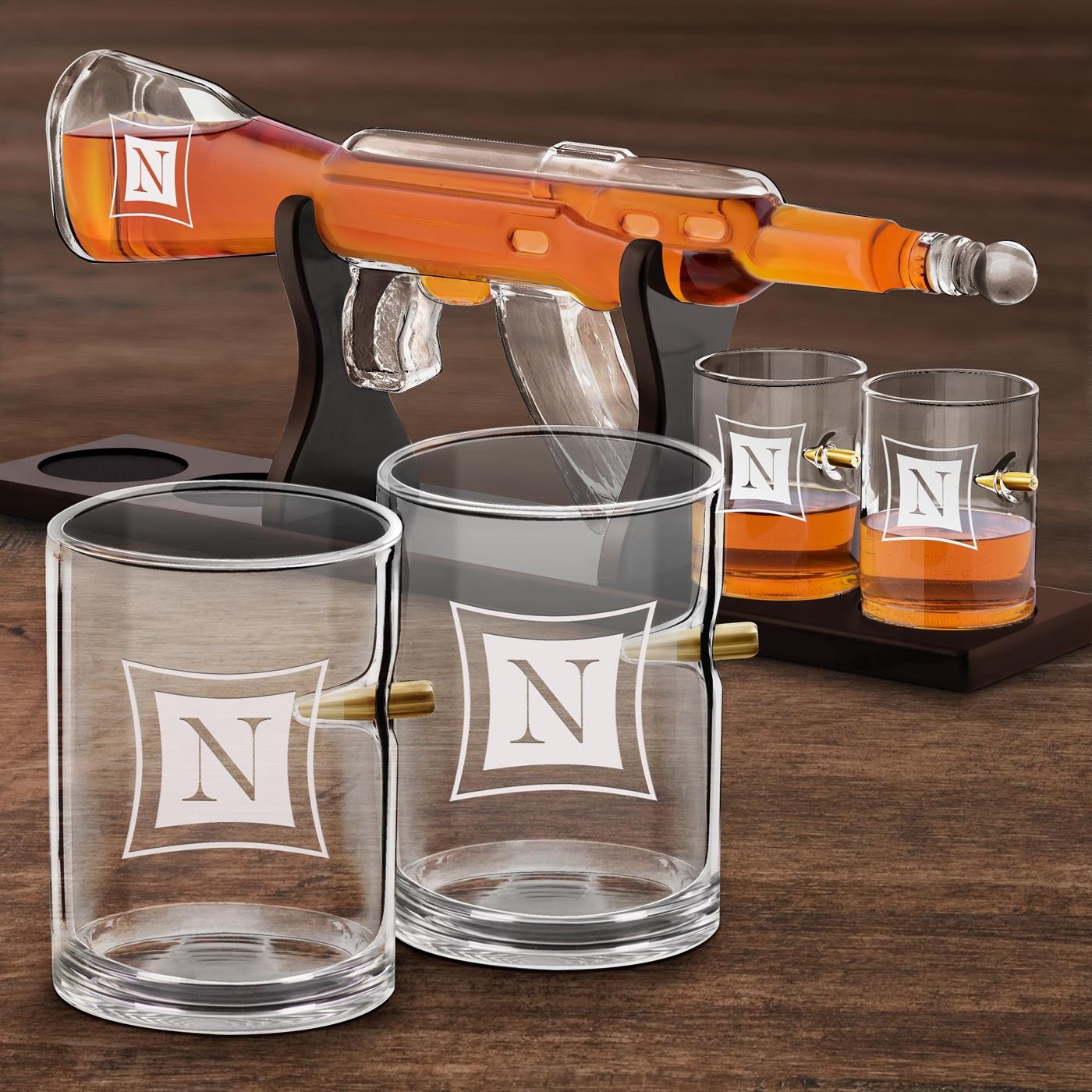 Set de decantador de whisky personalizado Murrano con 4 vasos (para él, para ella, para una pareja)