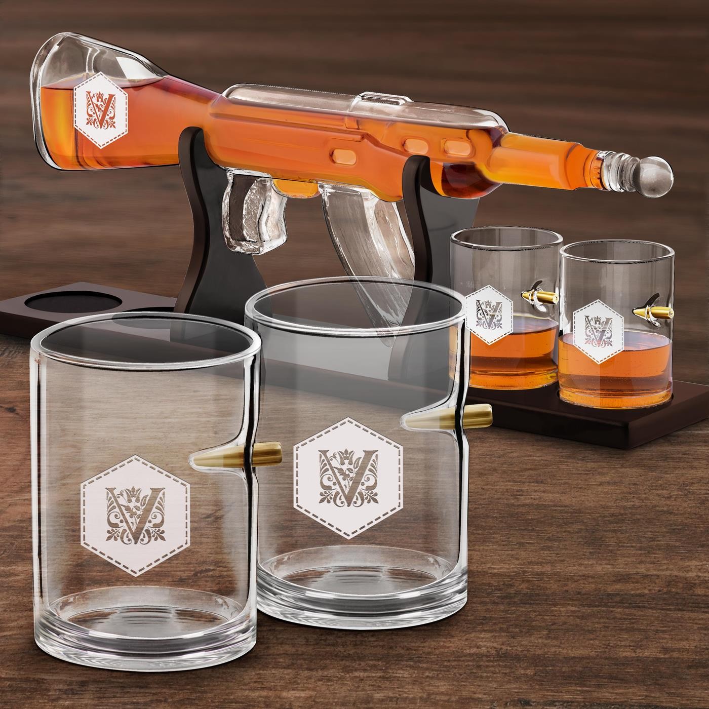 Set de vasos de whisky Murrano con grabado personalizado