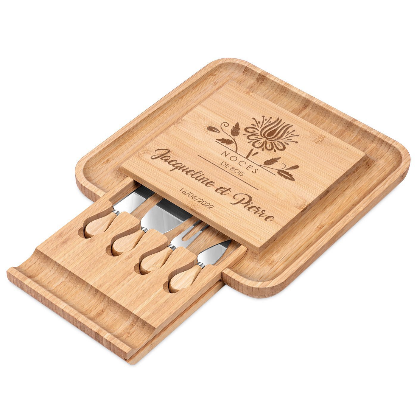 Murrano Personalized Wood Cheese Board for a Couple - 5th Wedding Anniversary