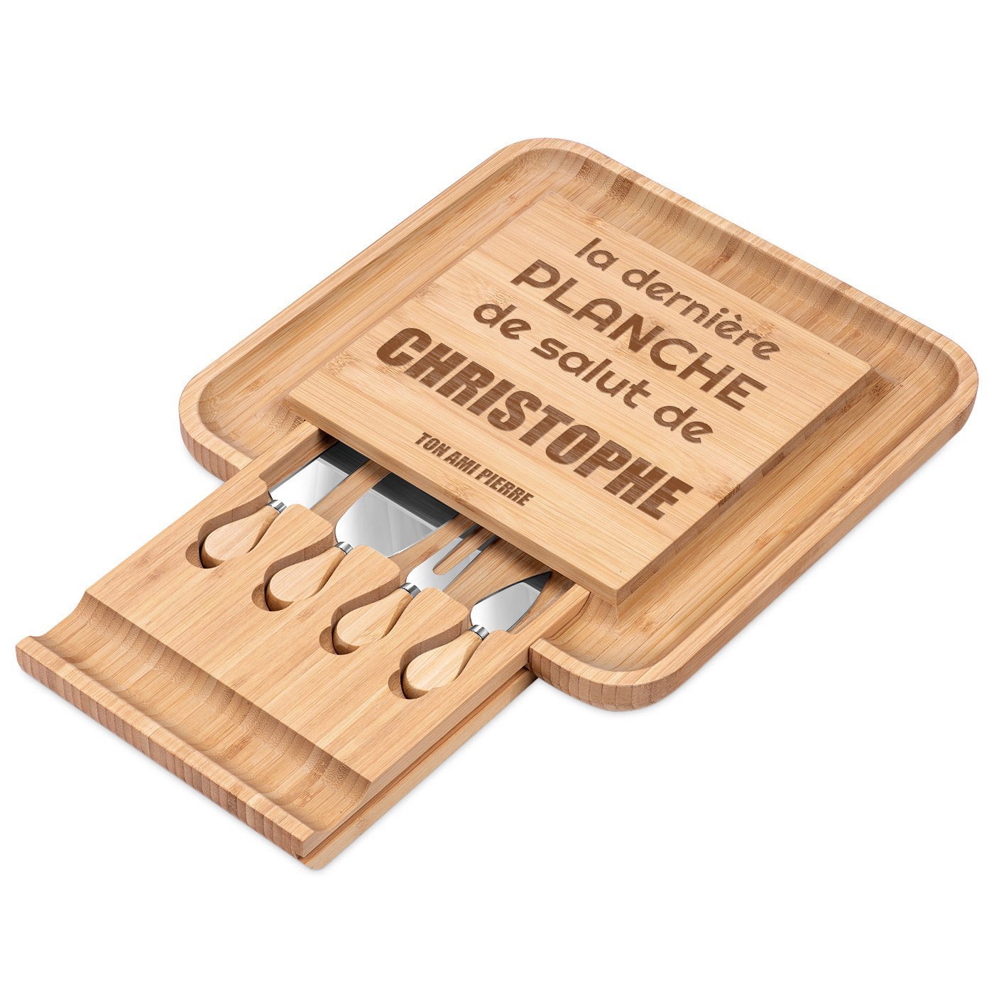Plateau à fromages en bois Murrano personnalisé avec gravure pour un ami