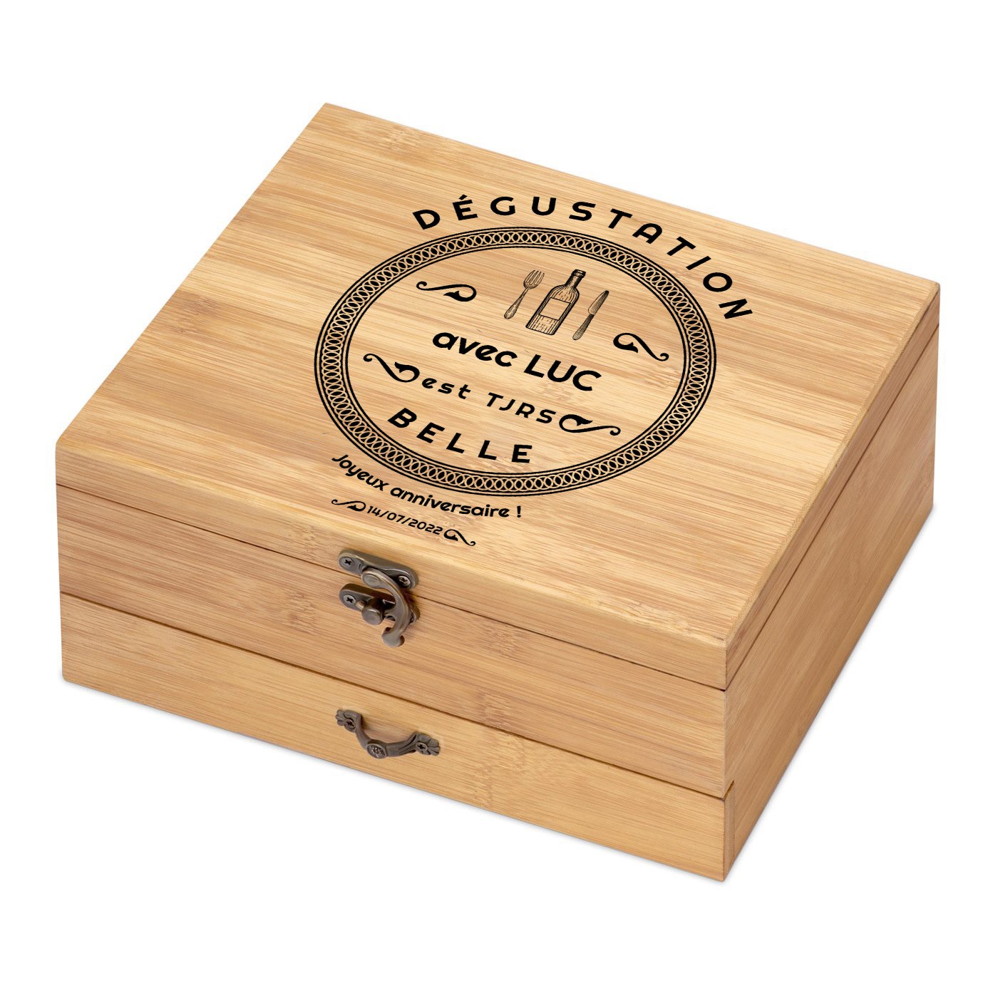 Murrano Wine Accessory Set with Bamboo Wood Box - Personalized for a Friend's Birthday or Valentine's Day