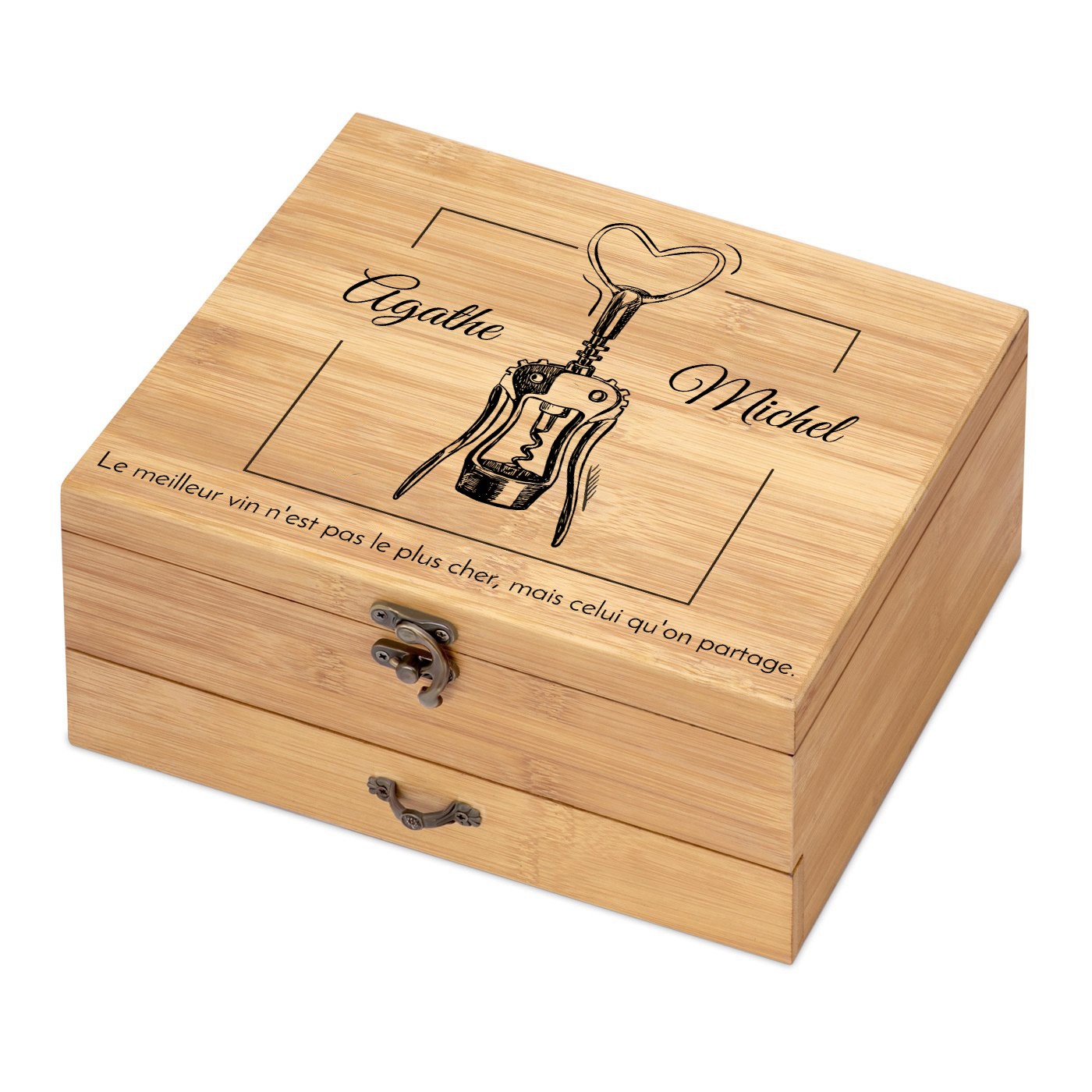Murrano Personalized Bamboo Wood Wine Accessory Set for Couple's Wedding Anniversary