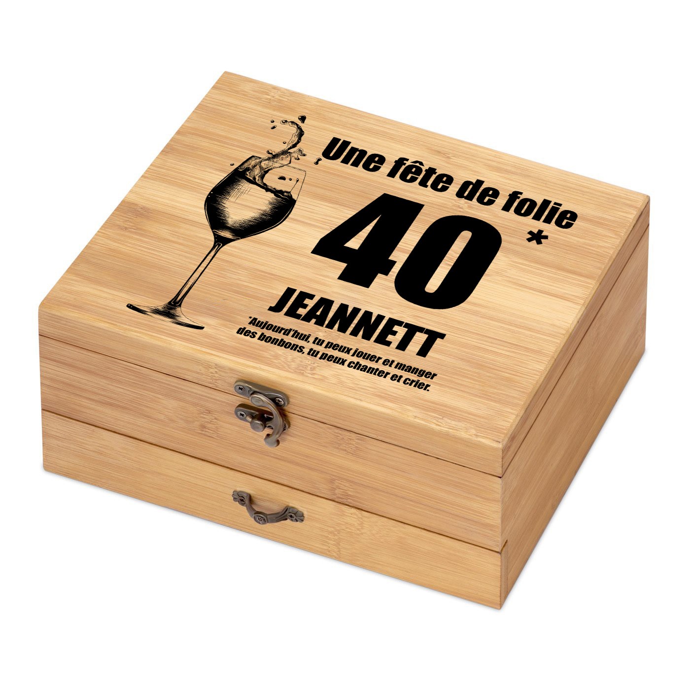 Murrano Wine Accessory Set with Bamboo Wood Box for Her 40th Birthday