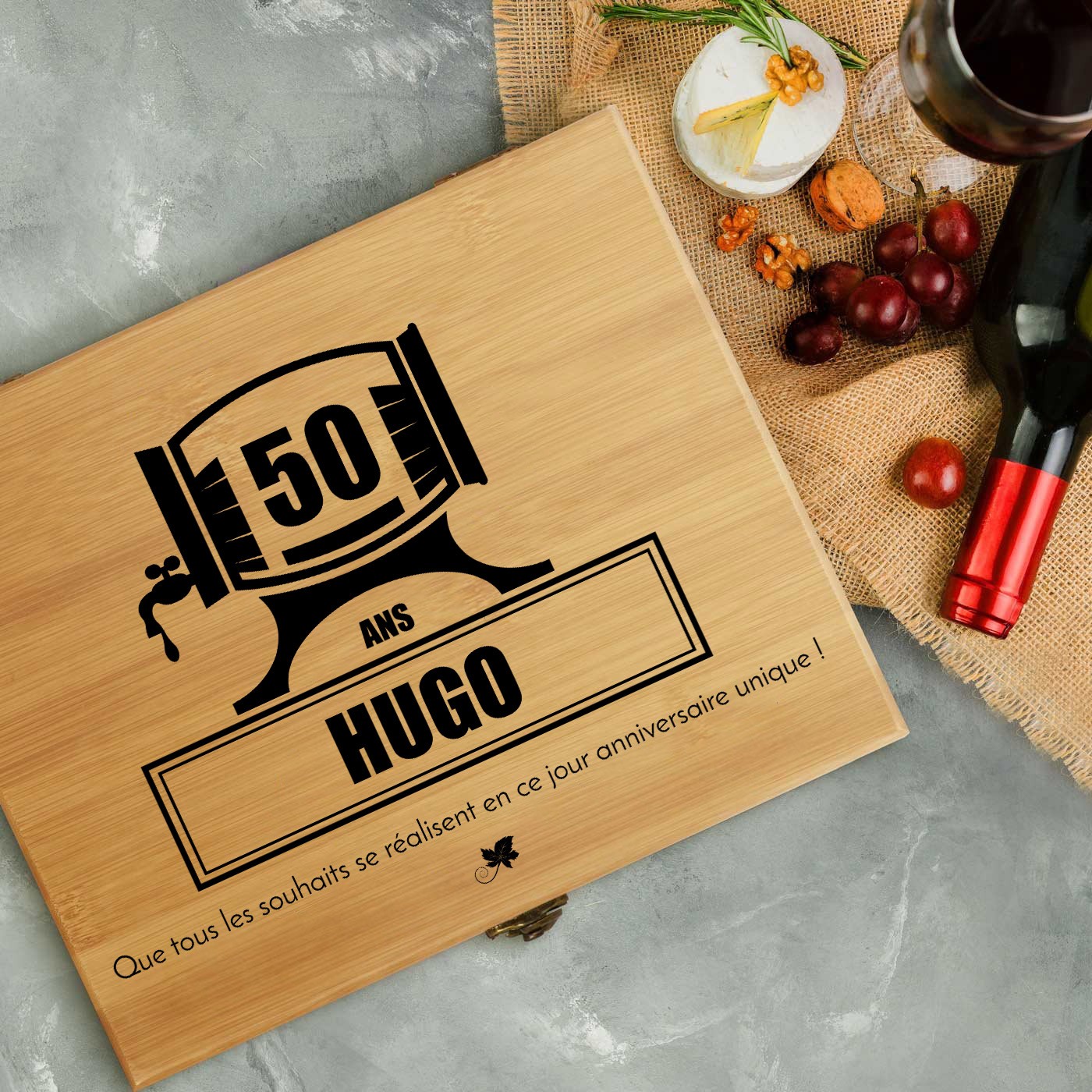 Murrano Bamboo Wood Wine Accessory Set for His 50th Birthday