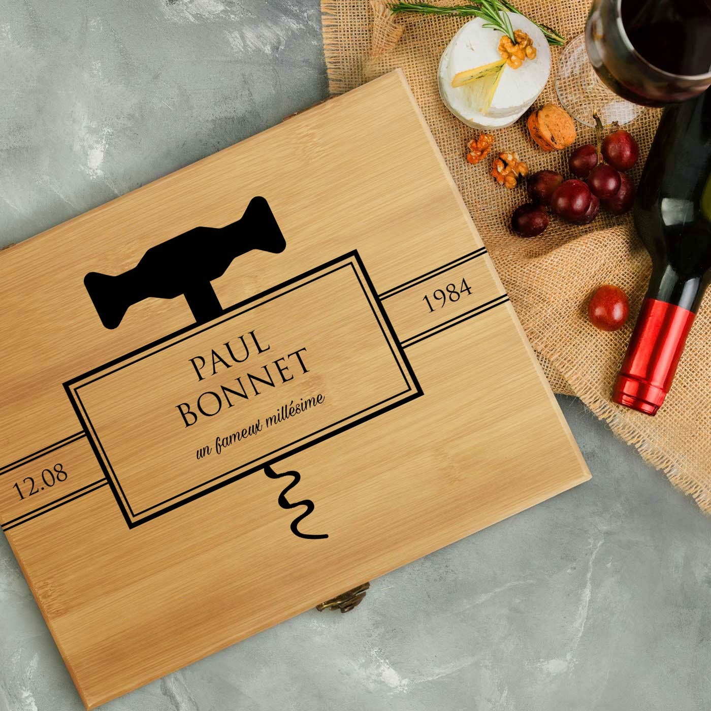 Murrano Wine Accessory Set with Customized Bamboo Wood Box