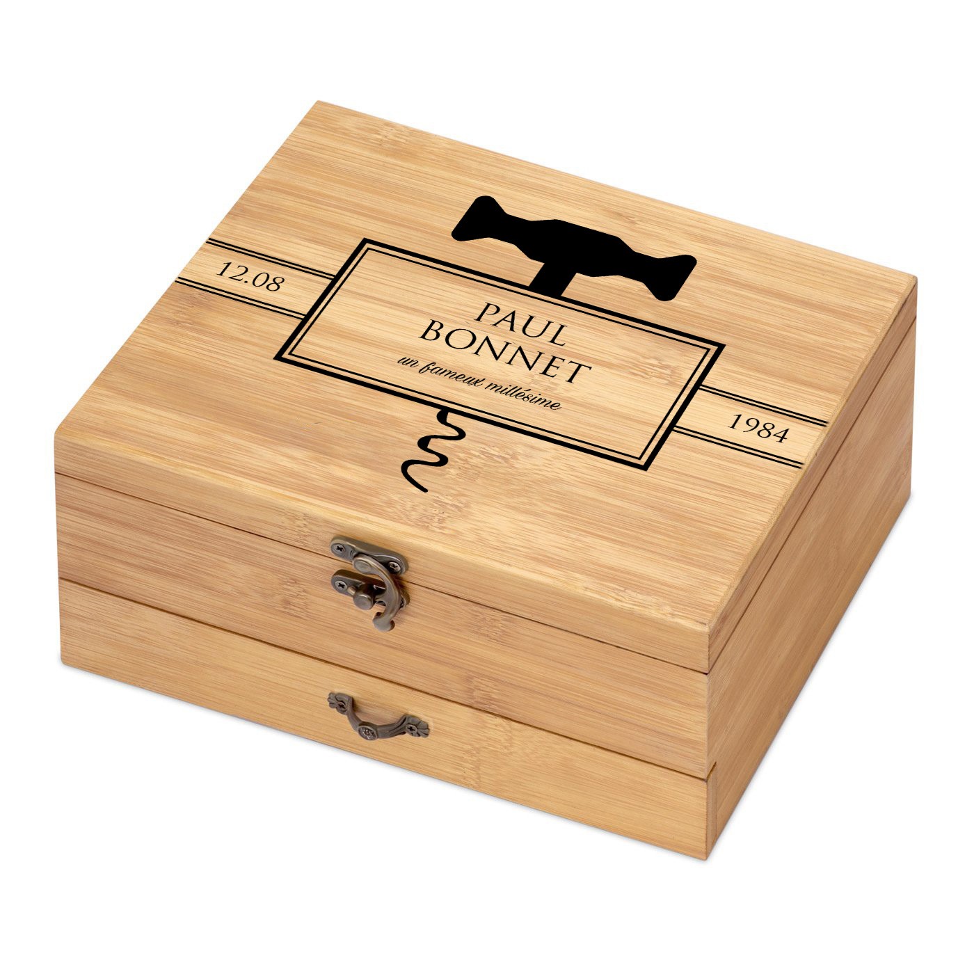 Murrano Wine Accessory Set with Customized Bamboo Wood Box