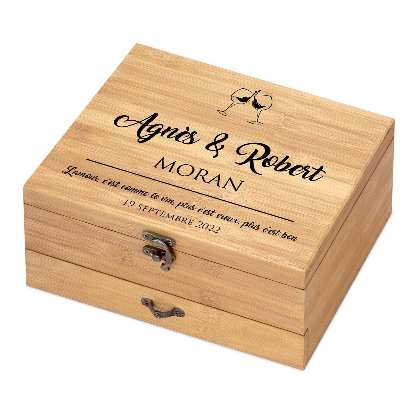 Murrano Wine Accessory Set with Bamboo Wood Case for Parents Wedding Anniversary