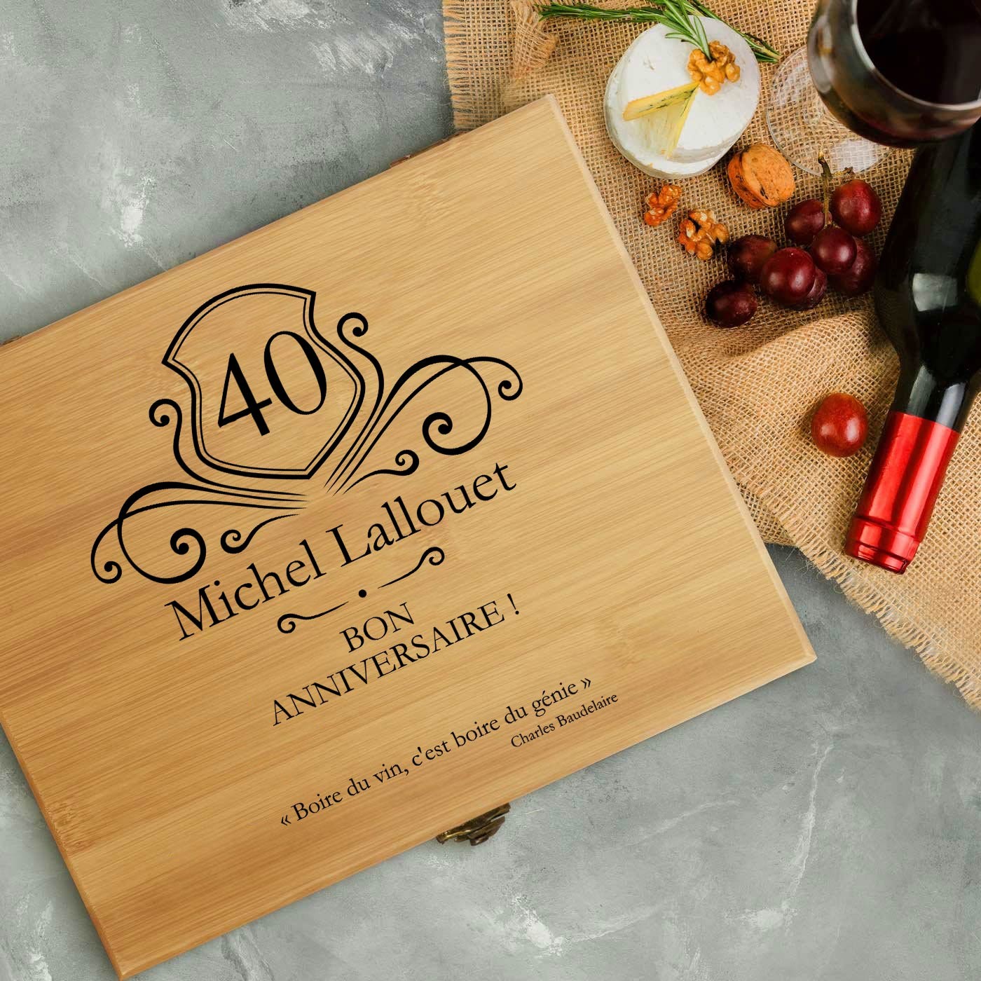 Ensemble d'accessoires à vin avec coffret en bois de bambou pour un homme pour son 40e anniversaire