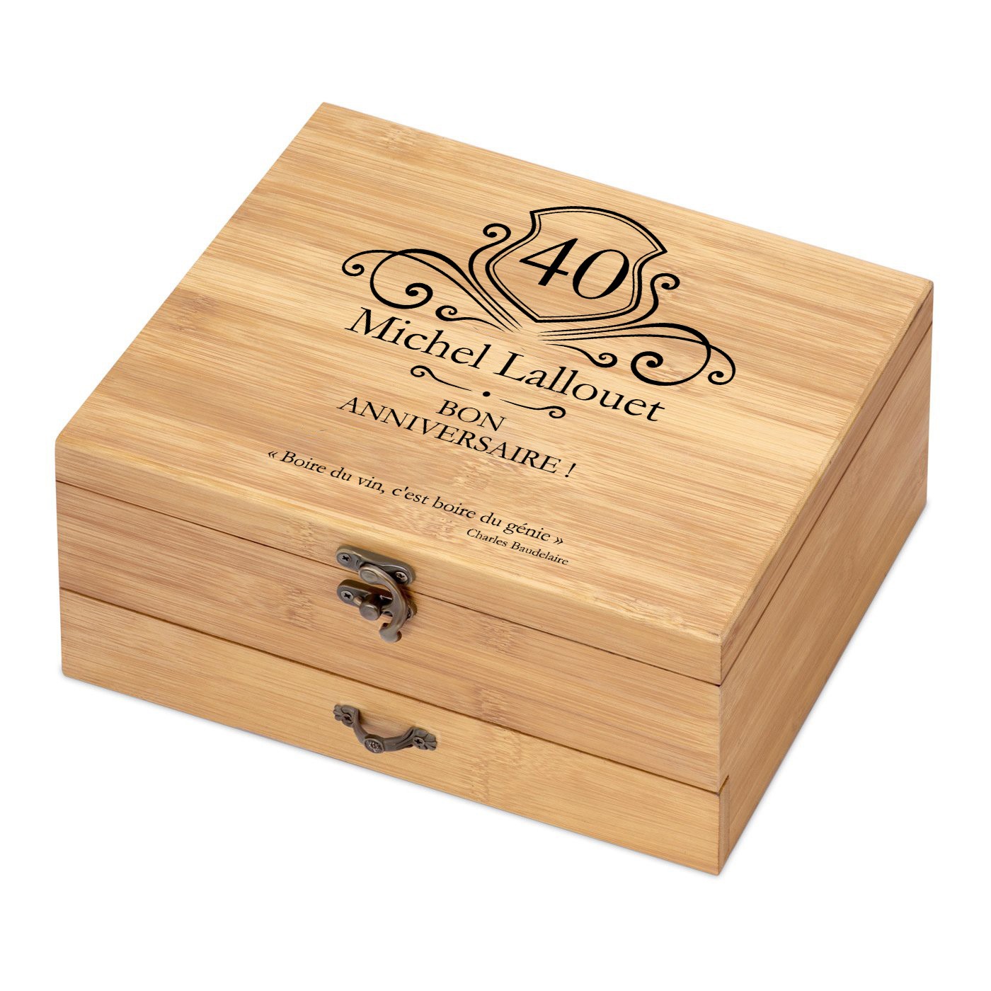 Set de accesorios para vino con estuche de madera de bambú para el cumpleaños número 40 de un hombre