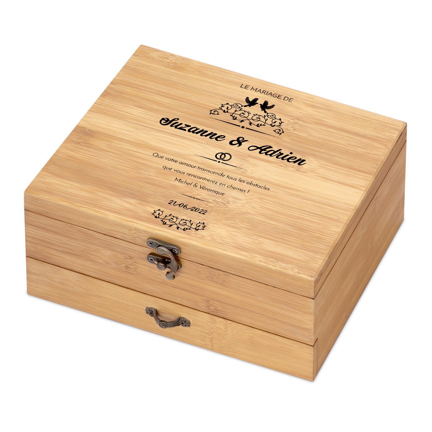 Murrano Bamboo Wood Wine Accessory Set for Bride and Groom