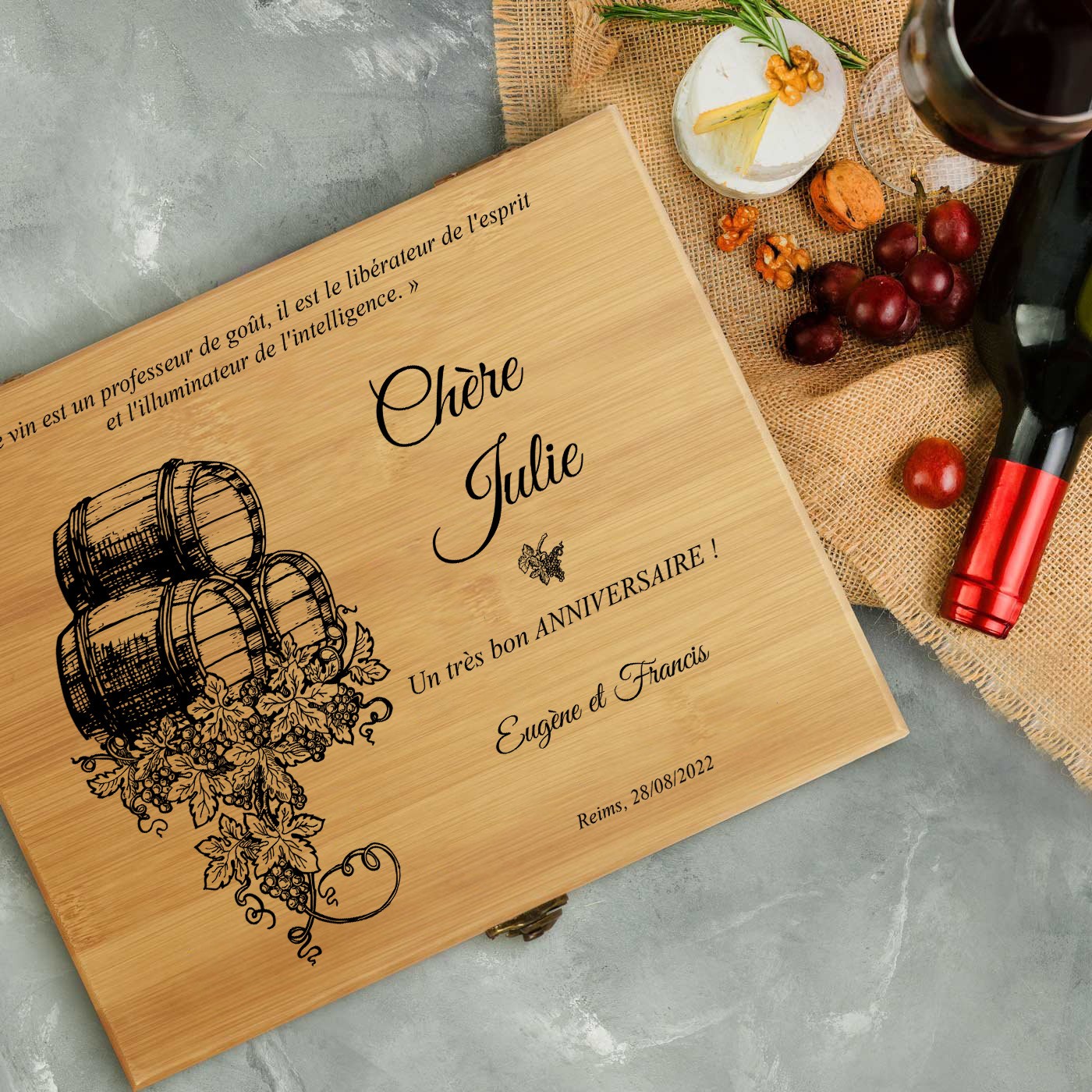 Murrano Bamboo Wood Wine Accessory Set for Girl's Birthday