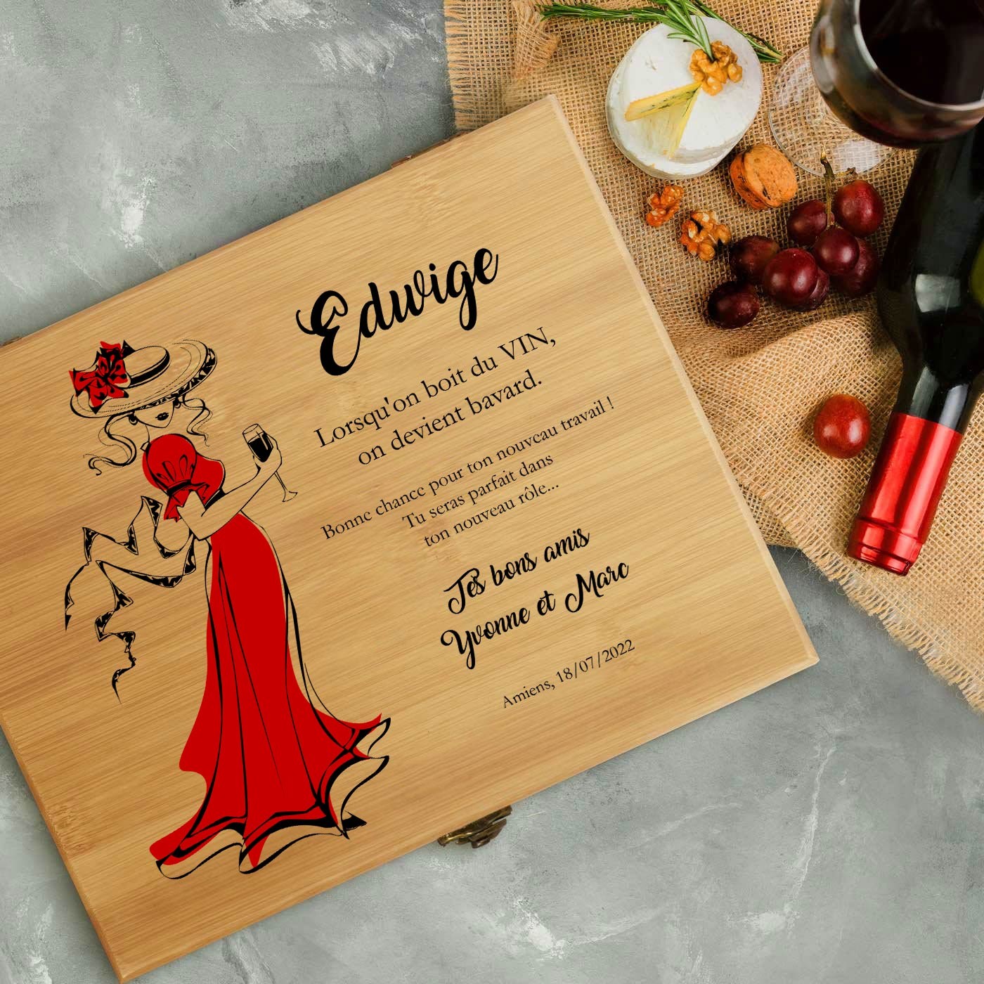 Murrano Wine Accessory Set with Bamboo Wood Box for Colleague Promotion