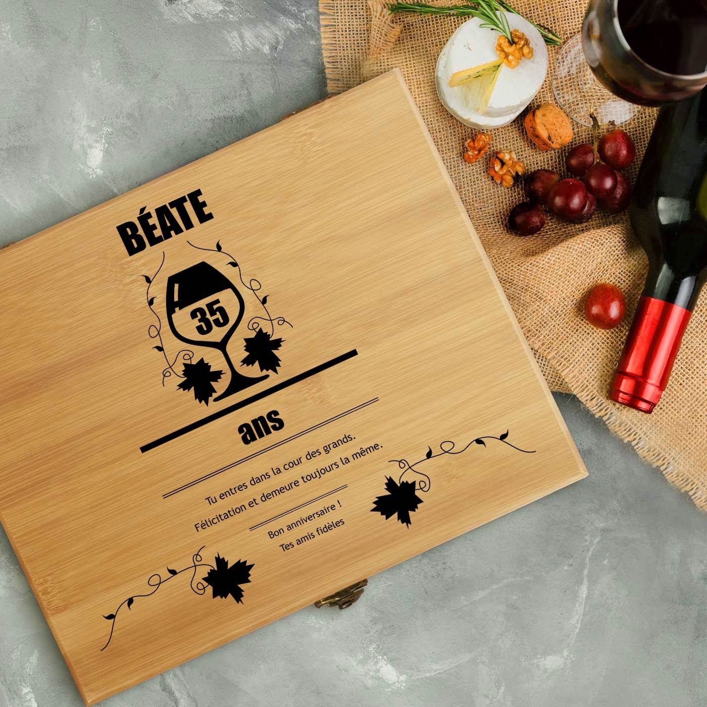 Murrano Bamboo Wood Wine Accessory Set for 35th Birthday Gift