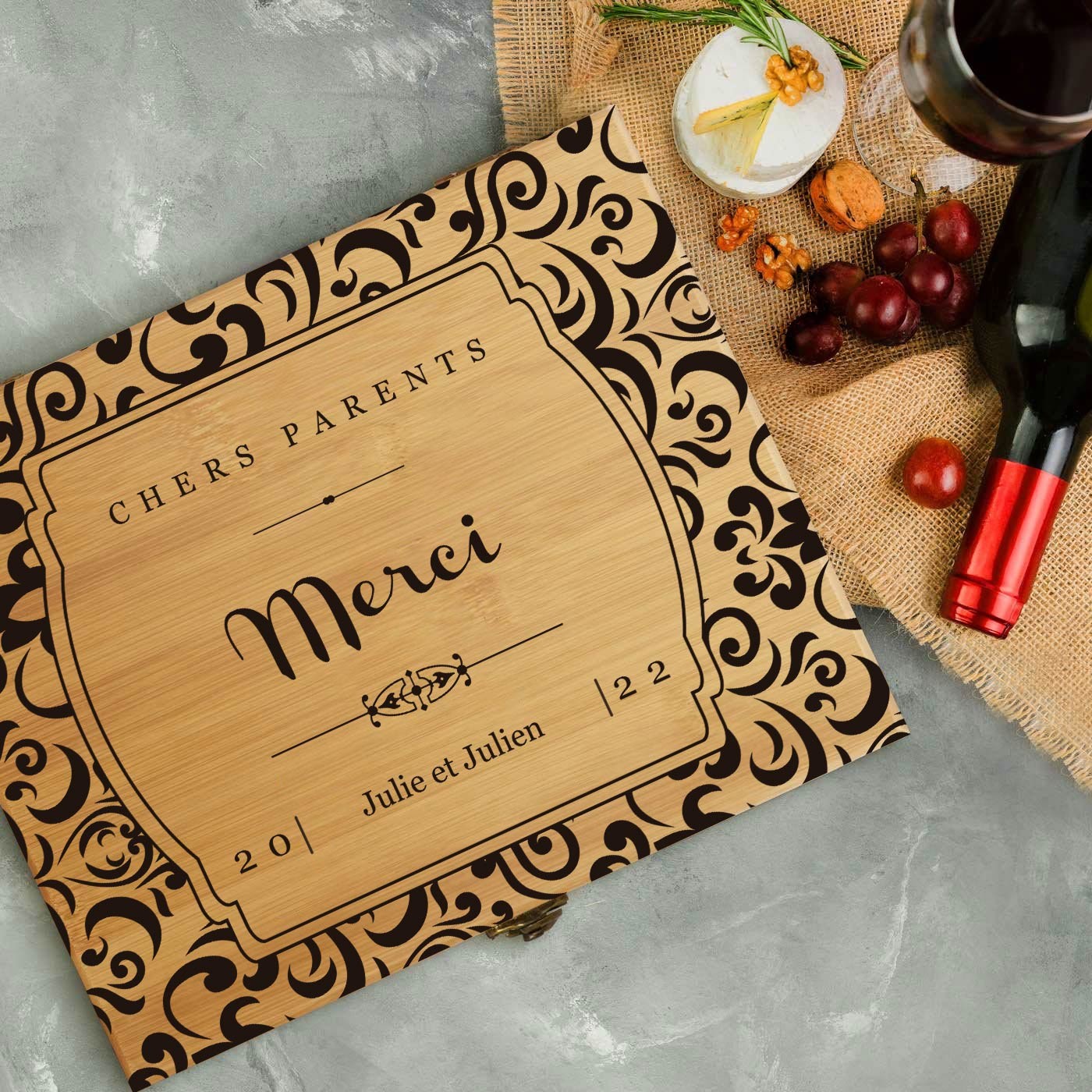Murrano Bamboo Wood Wine Accessory Set with Personalized Print