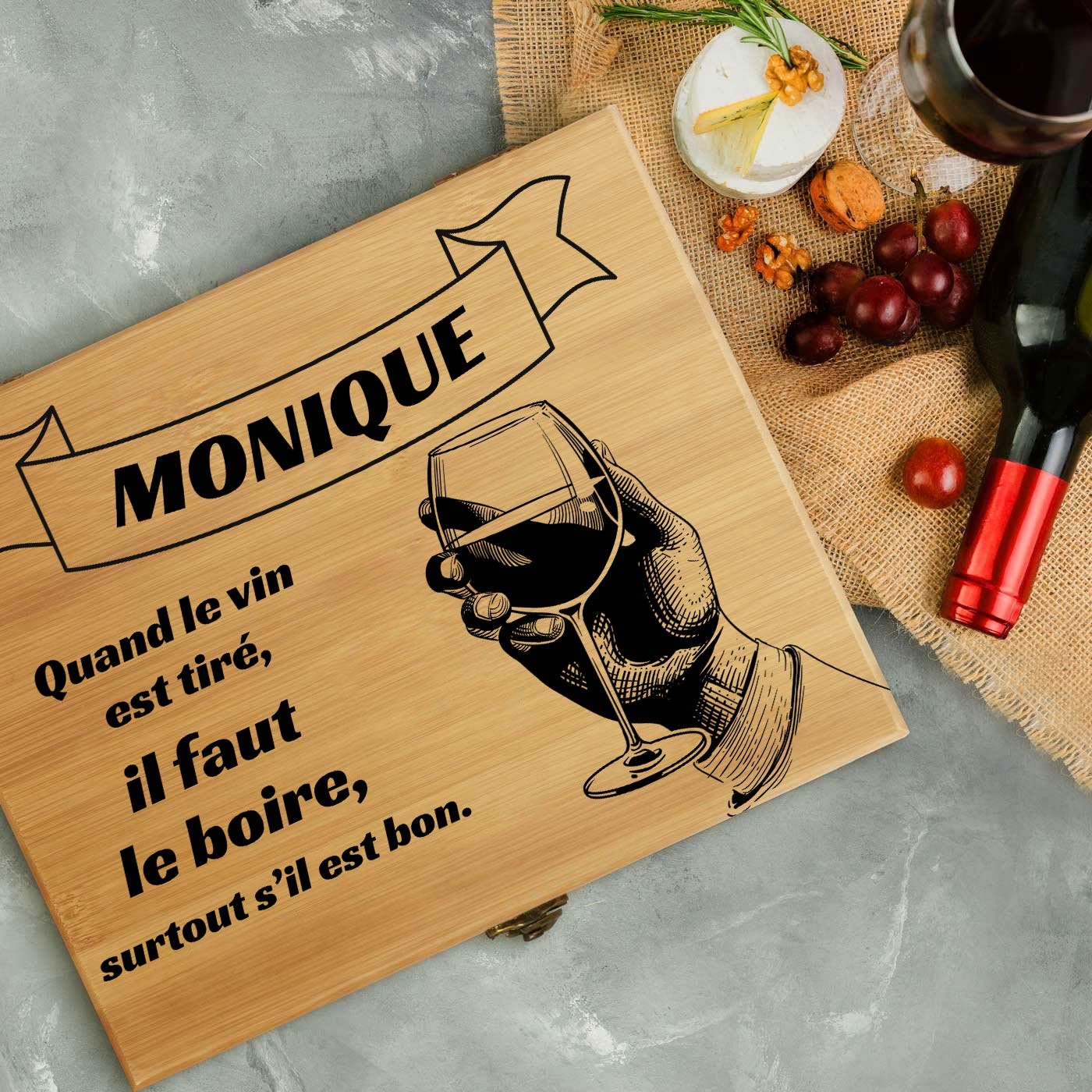 Murrano Personalized Bamboo Wood Wine Accessory Set