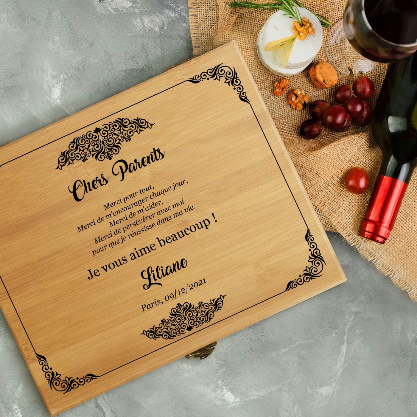 Murrano Wine Accessory Set with Personalized Bamboo Wood Box
