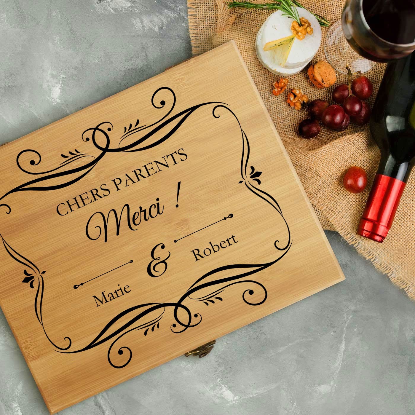 Murrano Bamboo Wood Wine Accessory Set for Parents - Personalized Wedding Thank You Gift