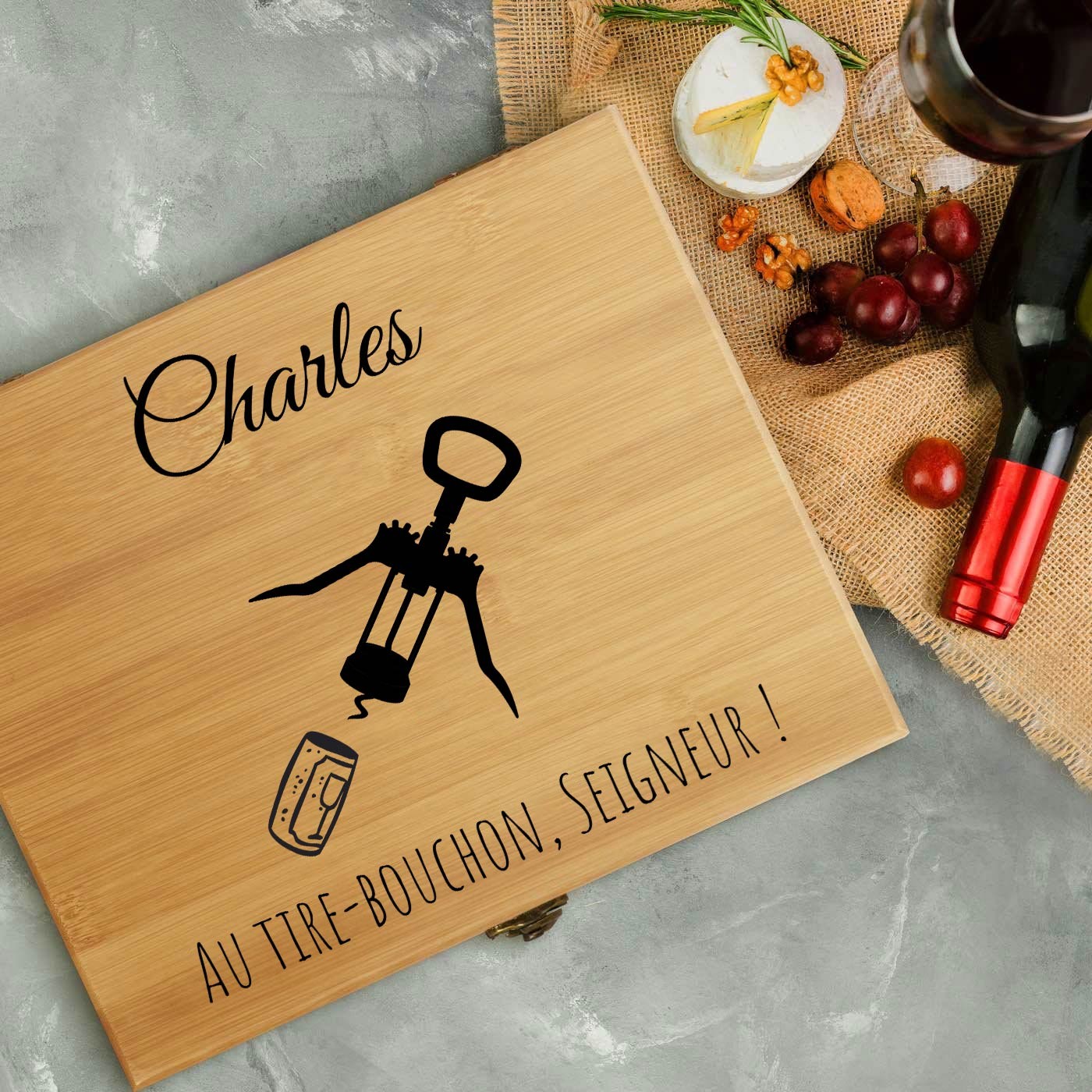 Murrano Wine Accessory Set with Bamboo Wood Box - Valentine's Day Gift