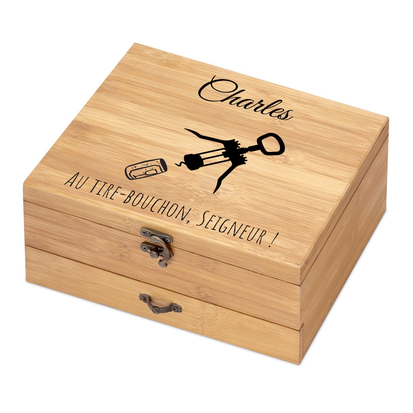 Murrano Wine Accessory Set with Bamboo Wood Box - Valentine's Day Gift