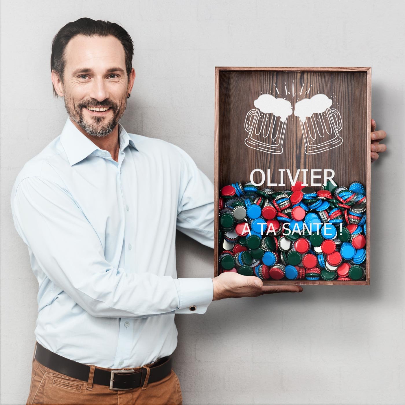 Caja de tapones de cerveza Murrano - Personalizada para el cumpleaños de su tío (40 años)