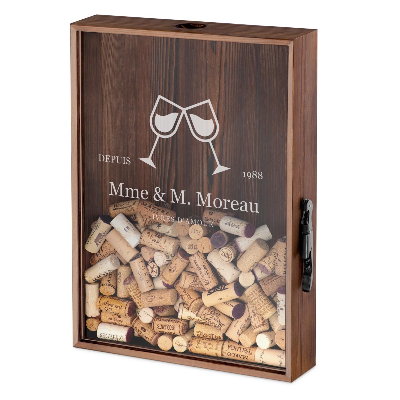 Caja personalizada para tapas de botellas para recién casados