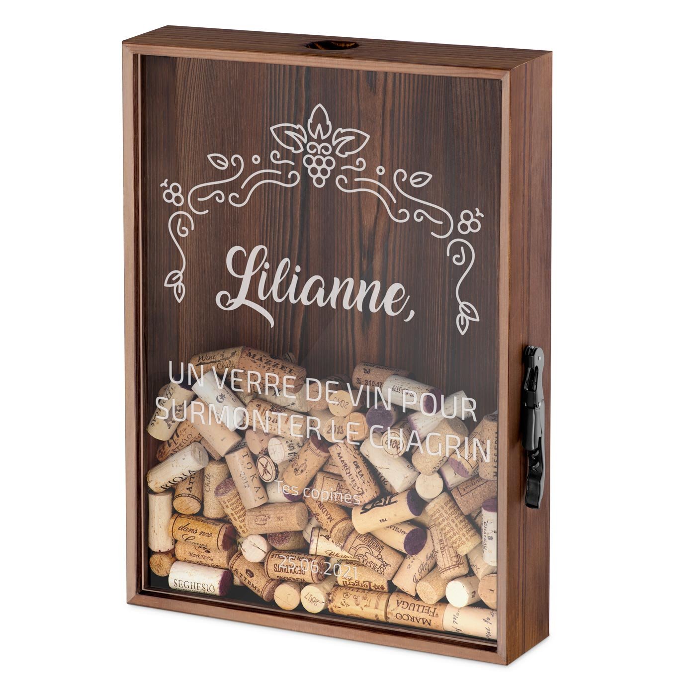 Caja personalizada de tapones Murrano para un cumpleaños número 18