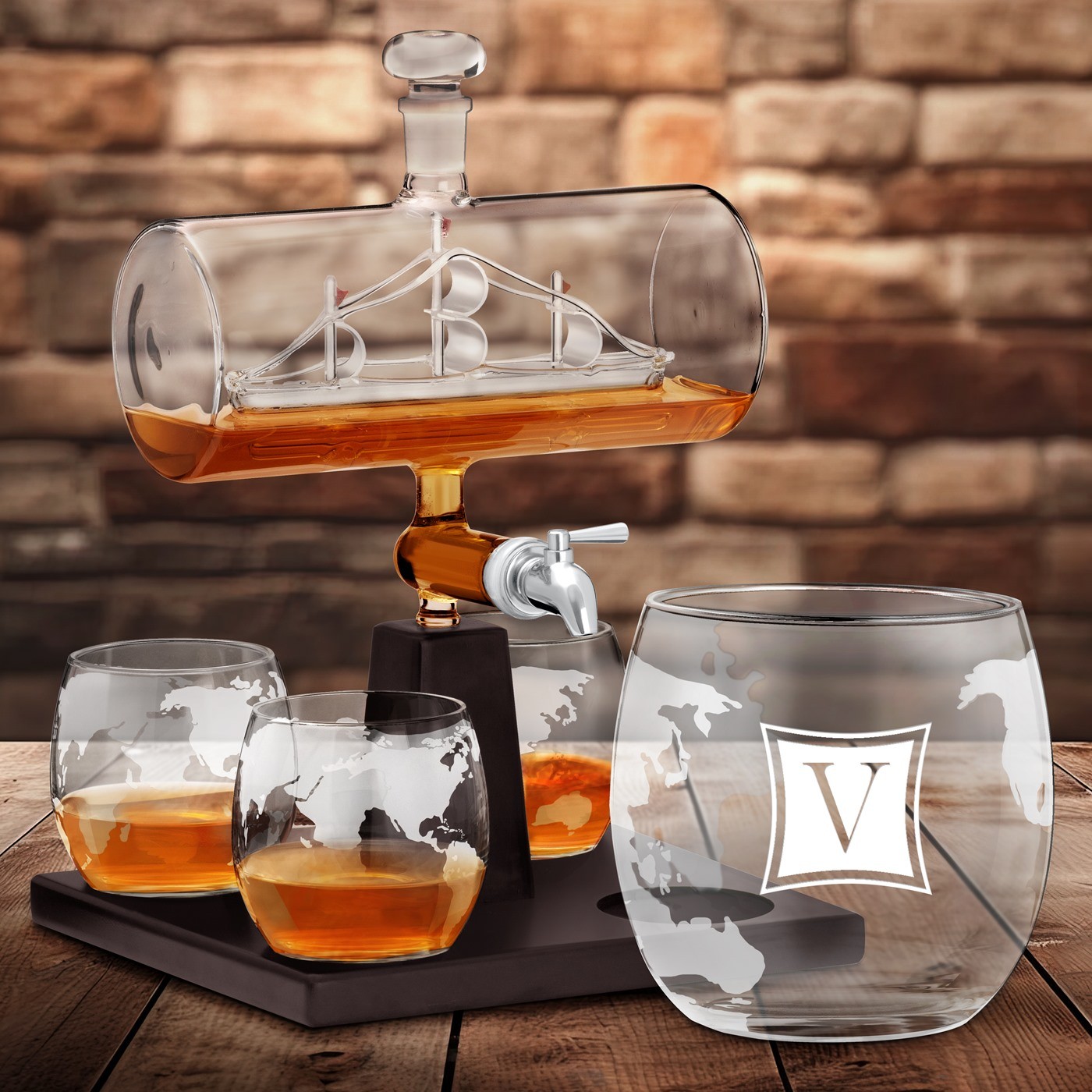 Set de jarra de whisky Murrano con barco y 4 vasos para hombres y mujeres
