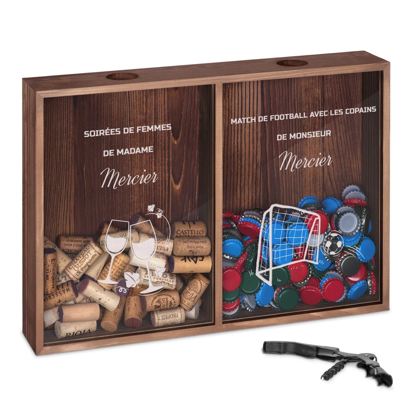 Colector de tapones de vino y cerveza personalizado de Murrano para parejas