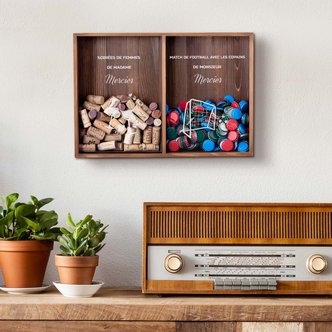 Colector de tapones de vino y cerveza personalizado de Murrano para parejas