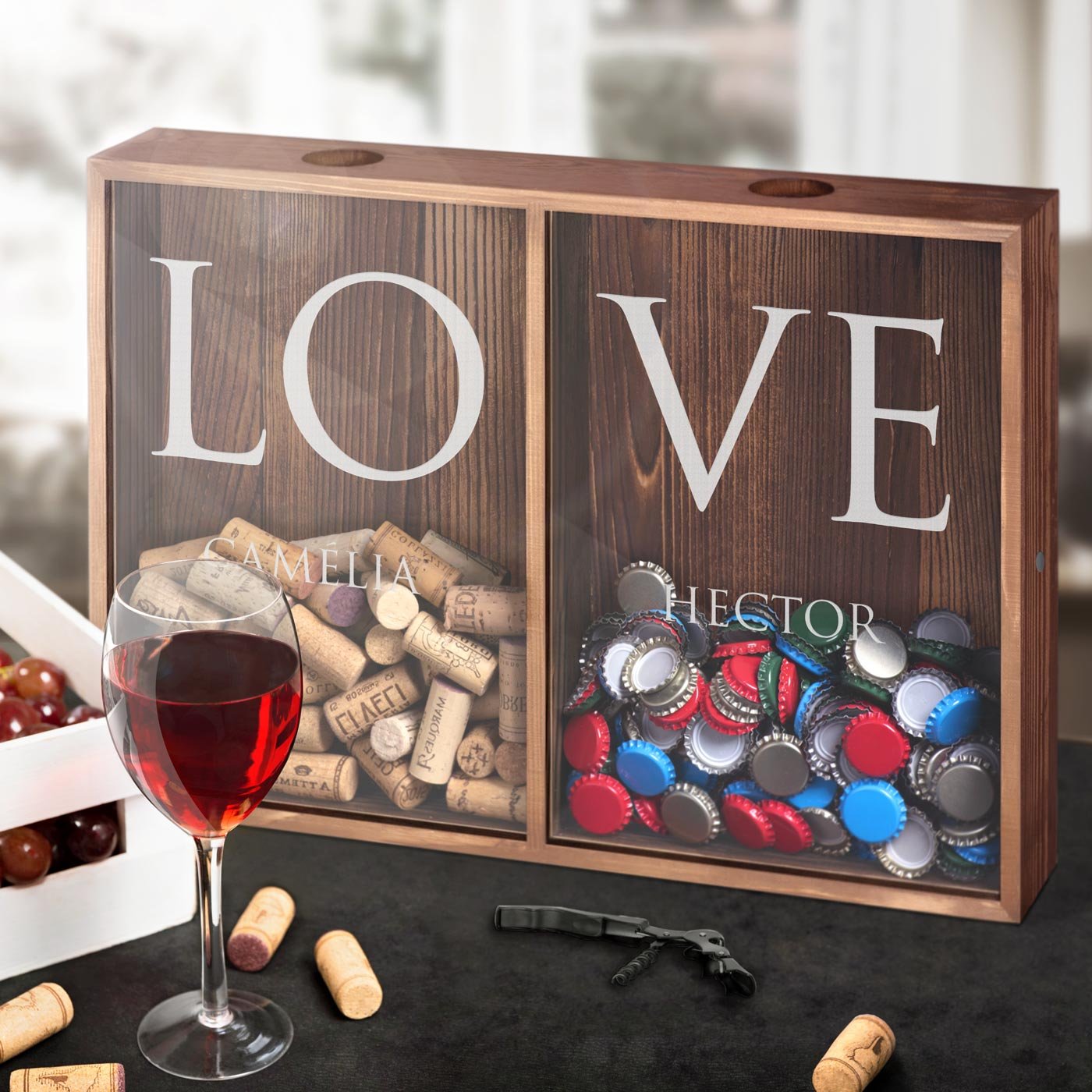 Caja Recolectora Personalizada de Tapones de Vino y Cerveza Murrano