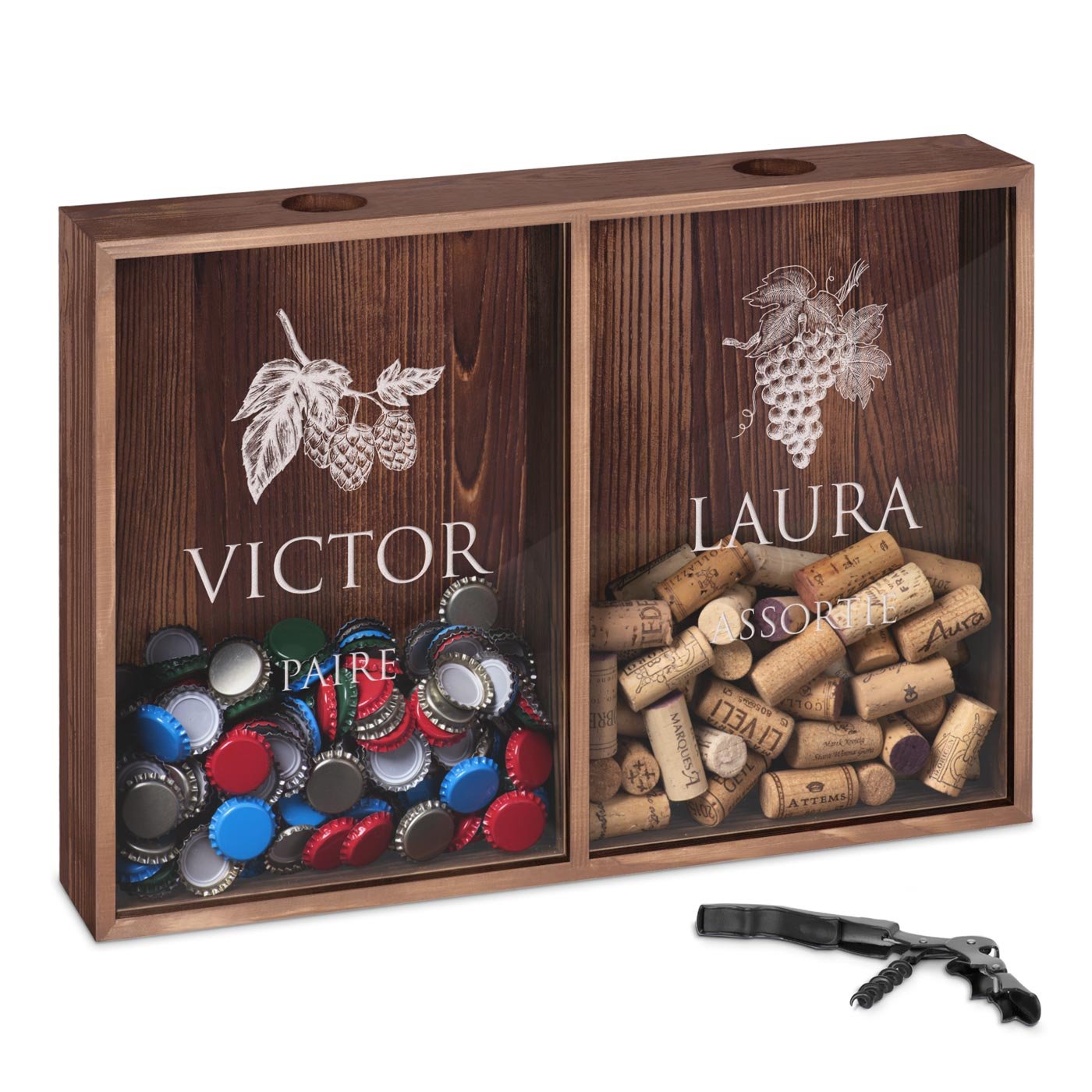 Coleccionador de tapones de vino y cerveza personalizado Murrano para bodas