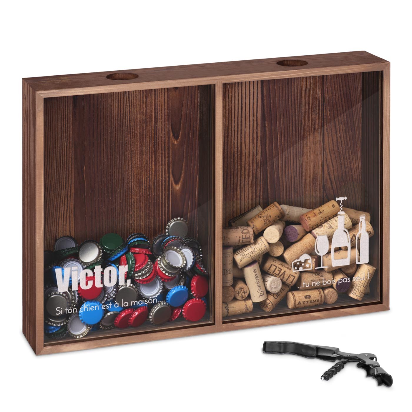 Caja coleccionadora de tapones de vino y cerveza personalizada Murrano