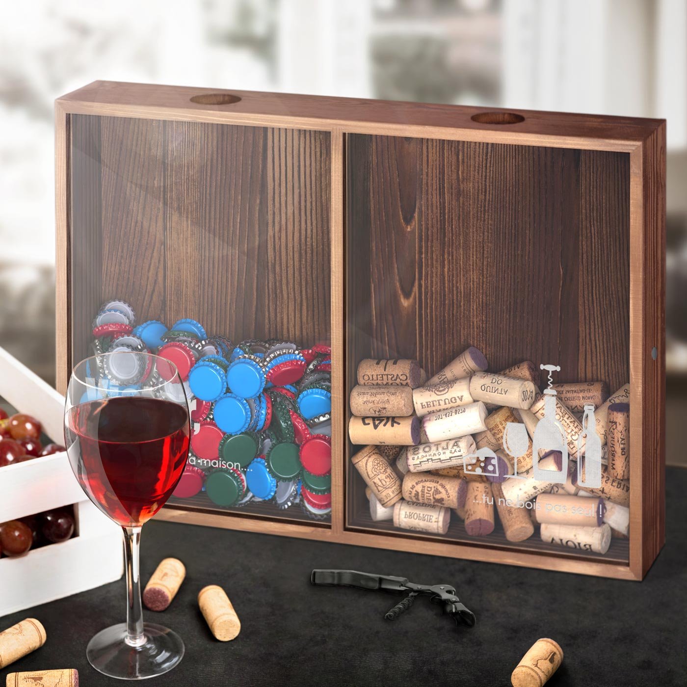 Caja coleccionadora de tapones de vino y cerveza personalizada Murrano