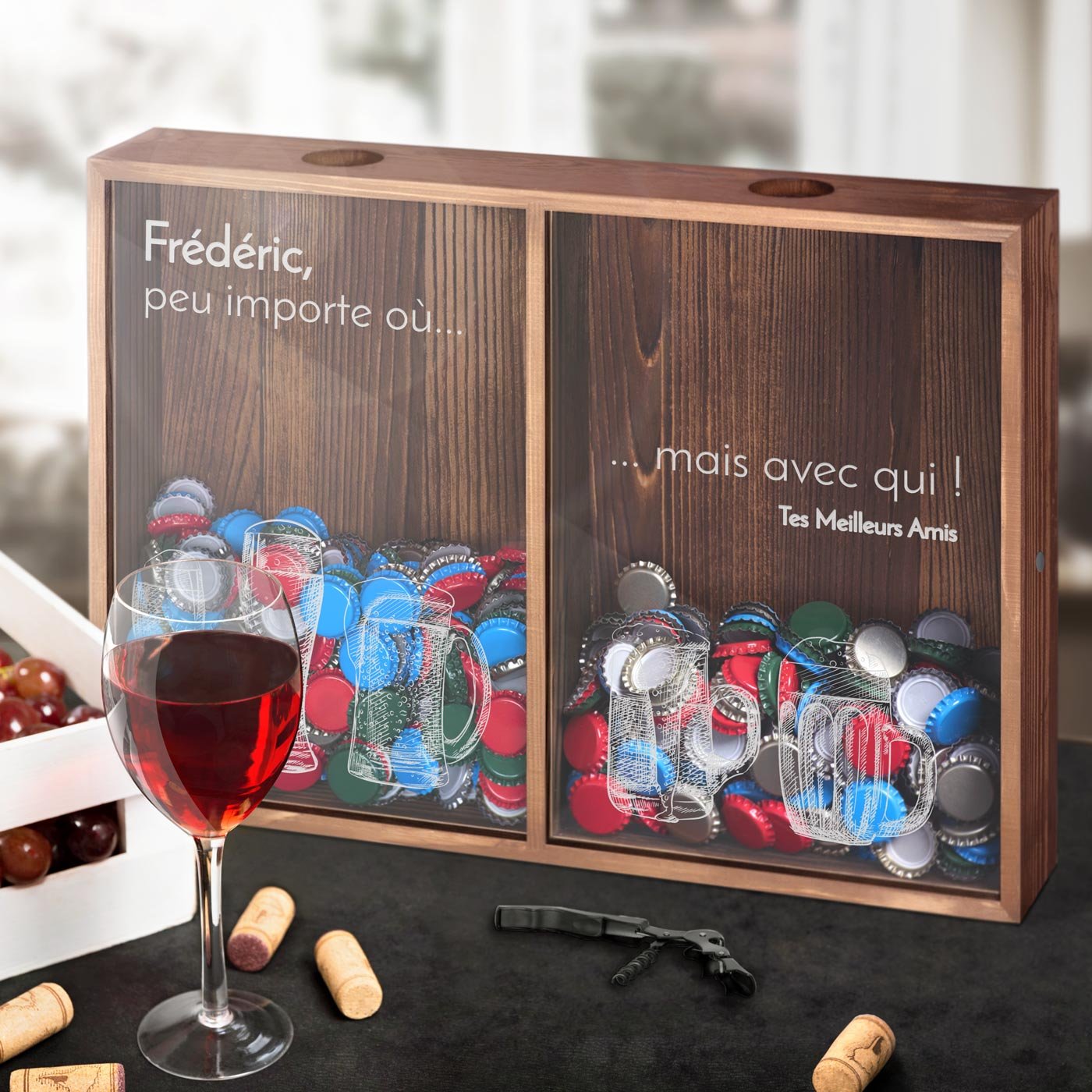 Coleccionador de tapones de vino y cerveza personalizado Murrano para compañero de trabajo