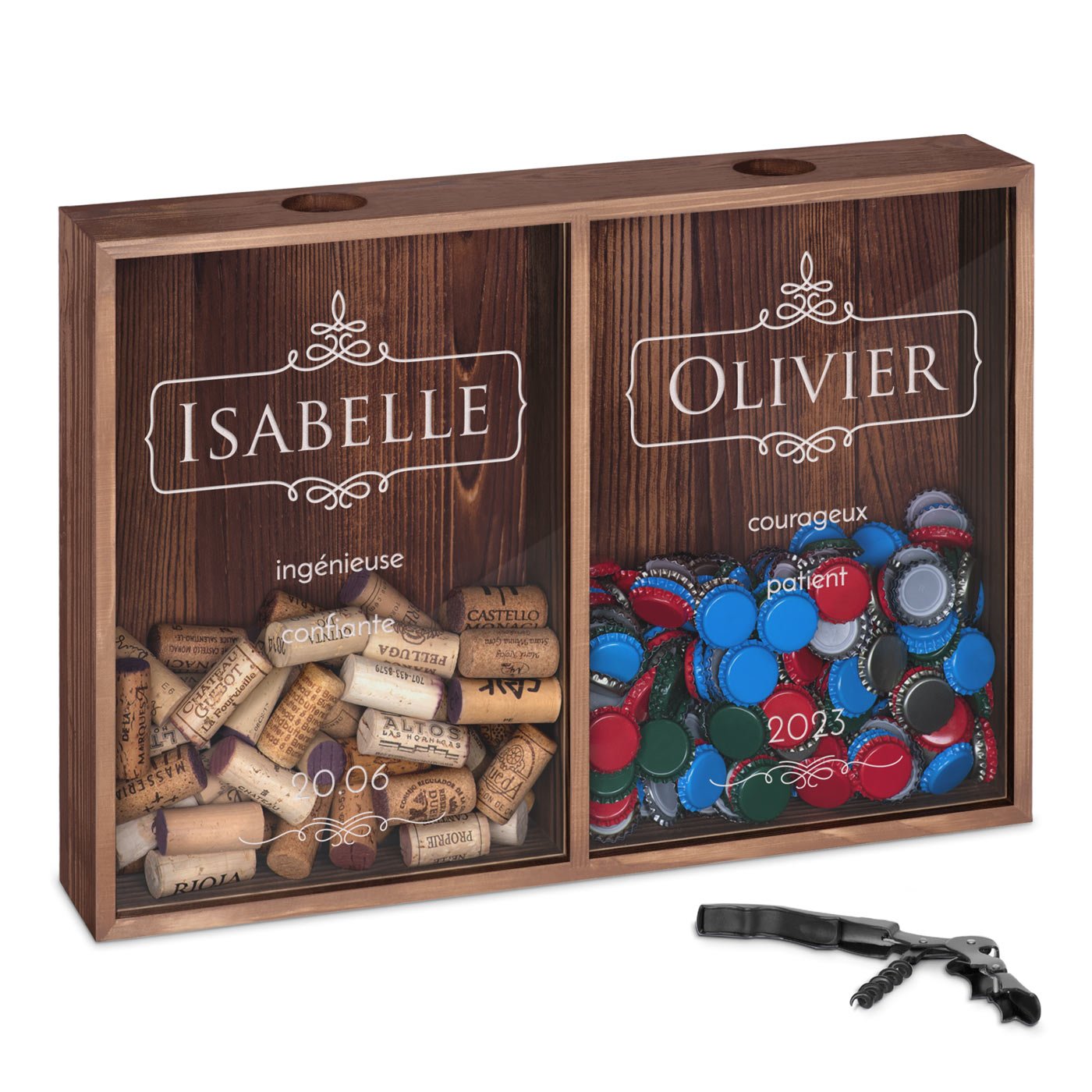 Coleccionador personalizado de tapones de vino y cerveza Murrano para recién casados